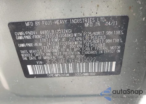 2014 Subaru Forester 2.5I Premium z USA, uszkodzony, nr VIN JF2SJAECXEH439022